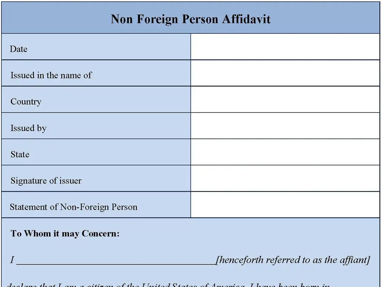 Non Foreign Person Affidavit Form