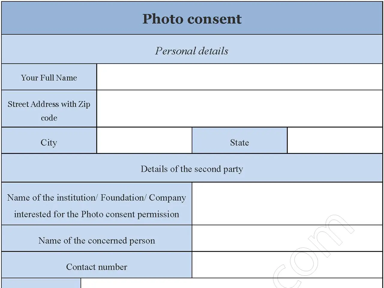 Photo consent form