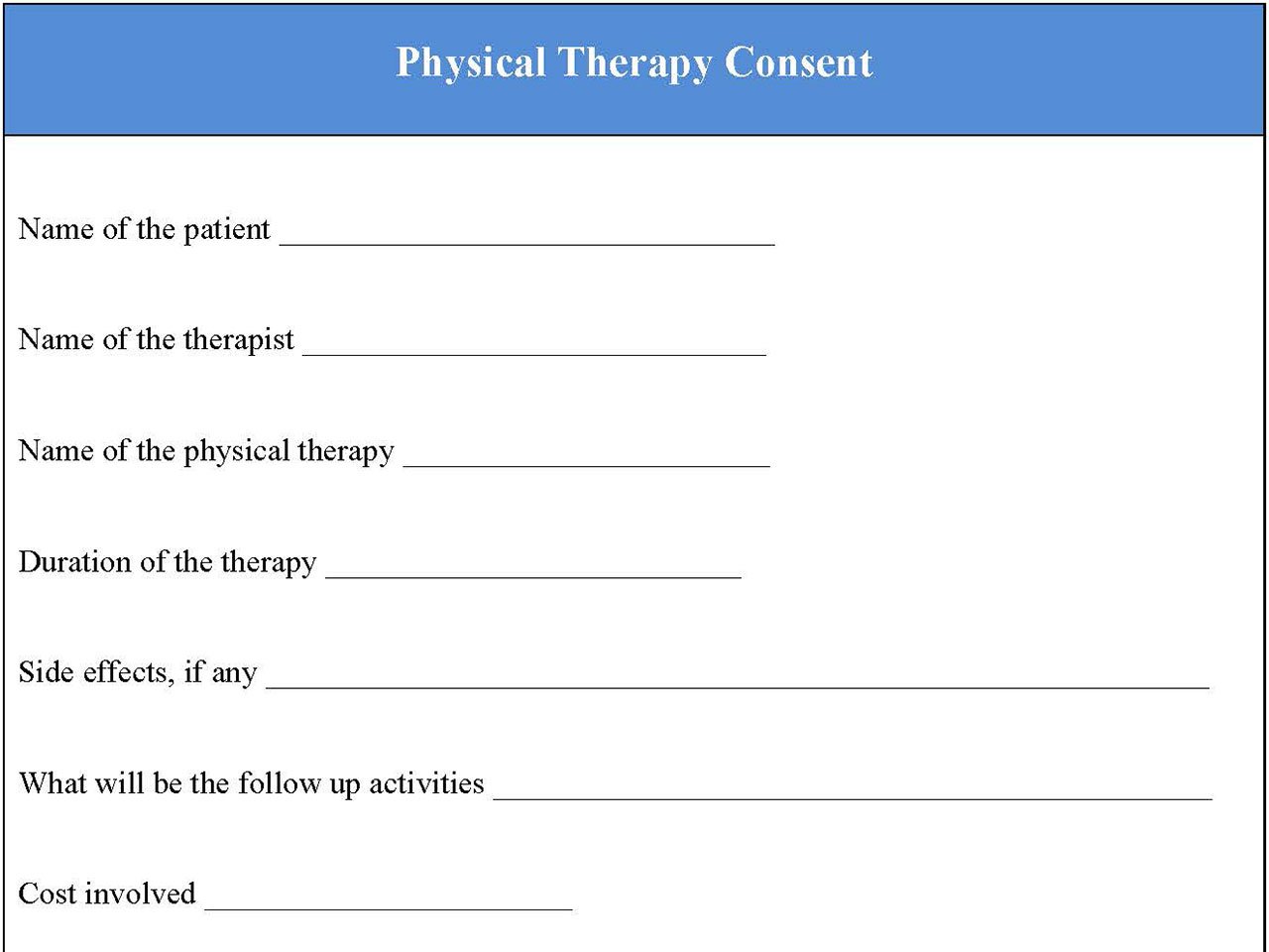 Physical Therapy Consent Form Template Printable Word 0296