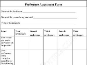 Preference Assessment Fillable PDF Form