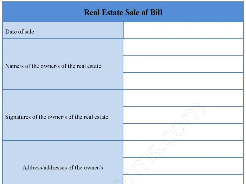 Real Estate Sale of Bill Fillable PDF Form