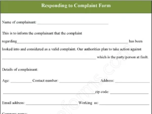 Responding to Complaint Fillable PDF Form