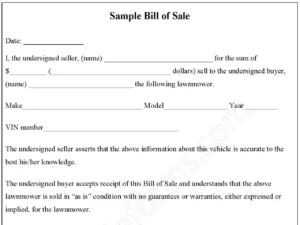 Sample Bill of Sale Fillable PDF Form