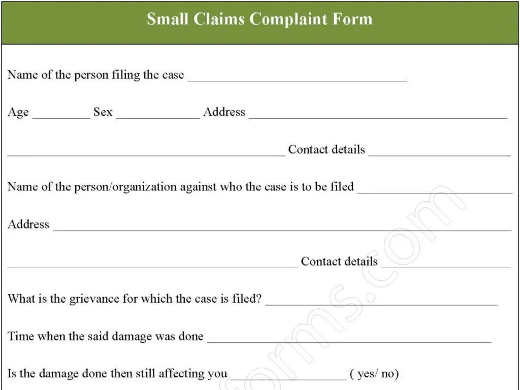 Small Claims Complaint Fillable PDF Form