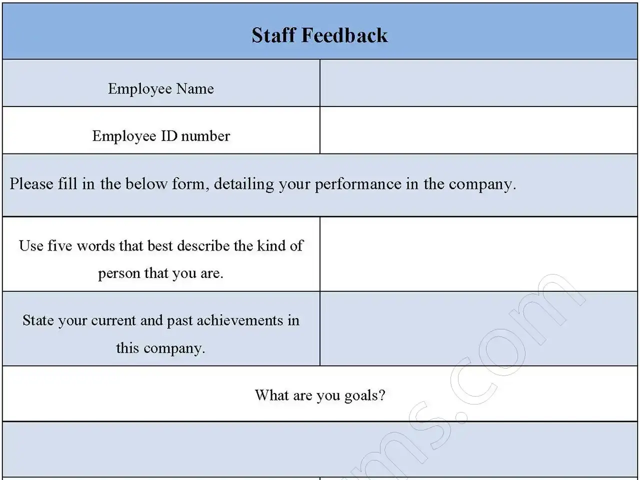 Staff Feedback Fillable PDF Form