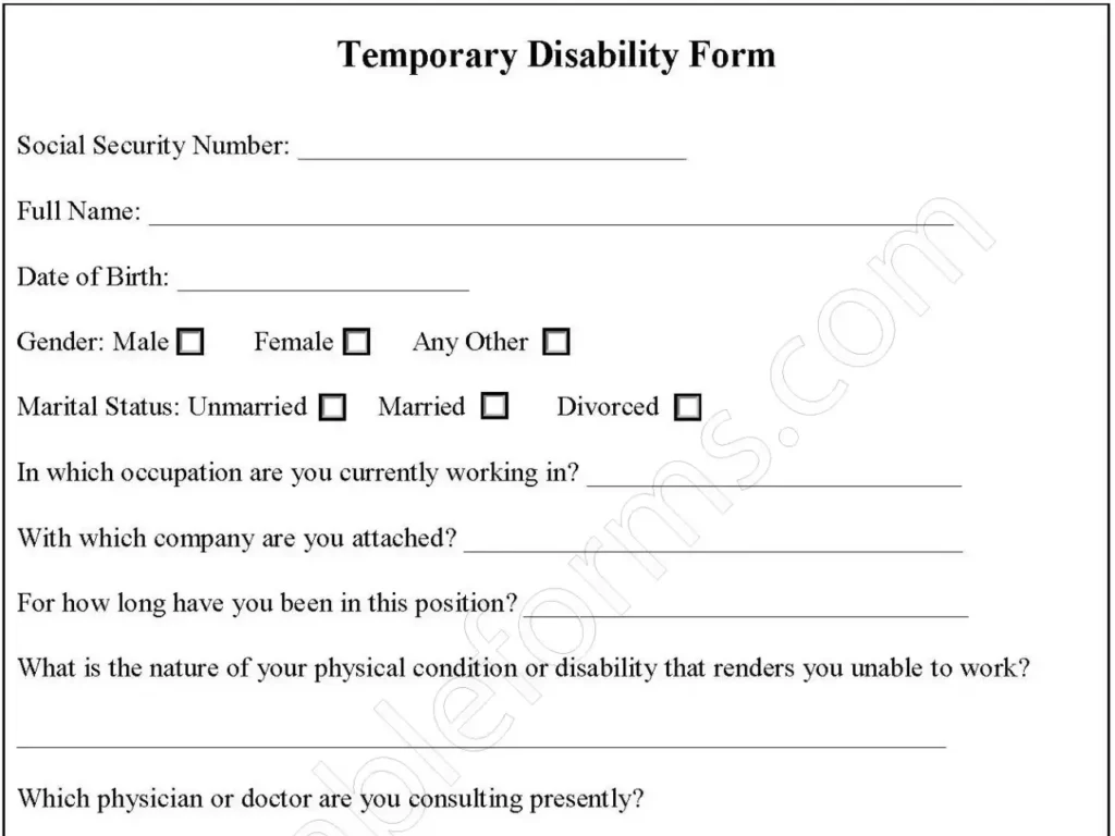 Temporary Disability Fillable PDF Form