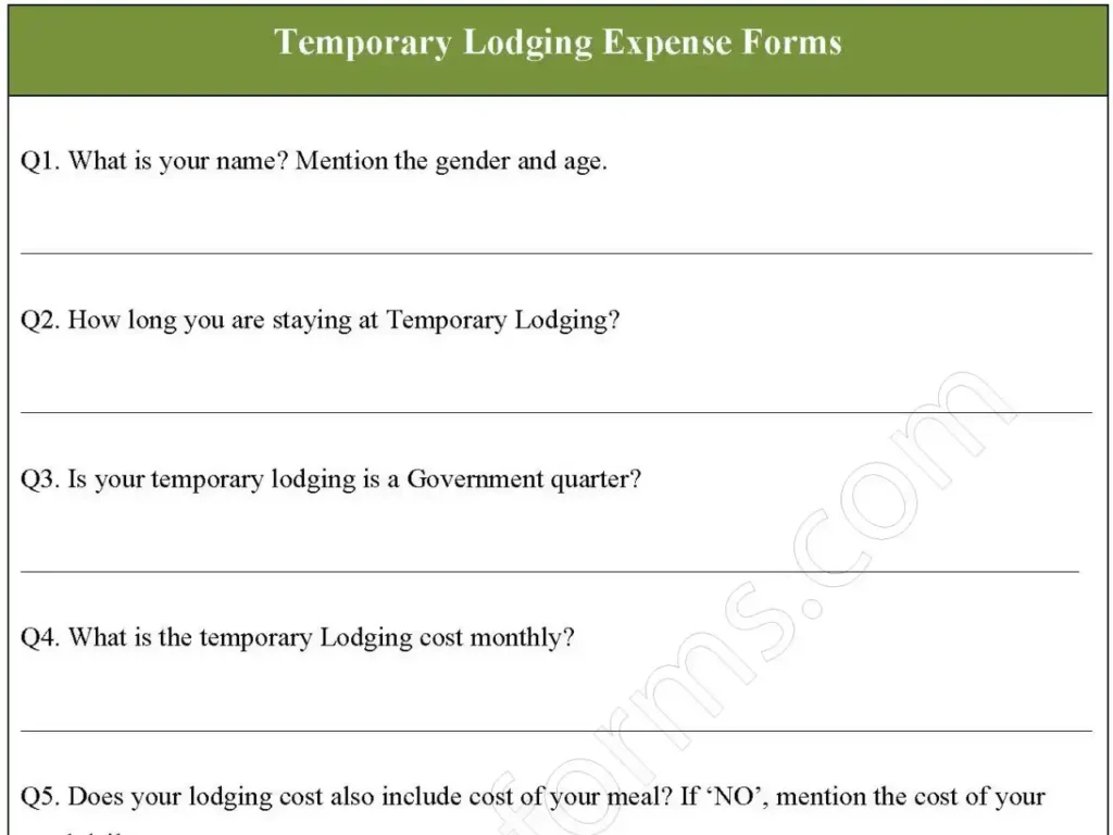 Temporary Lodging Expense Fillable PDF Form