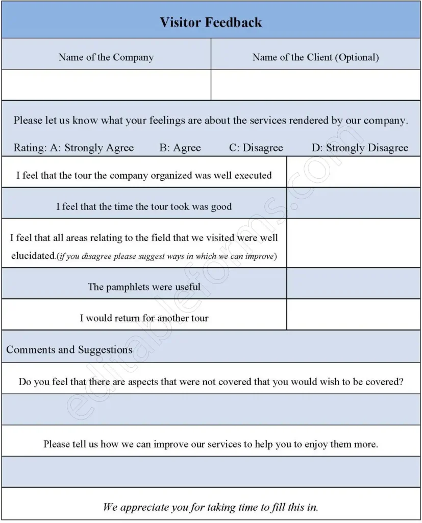 Visitor Feedback Fillable PDF Form