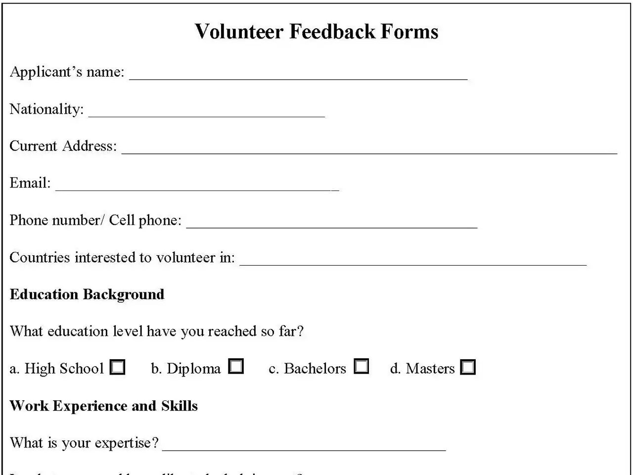 Volunteer Feedback Forms