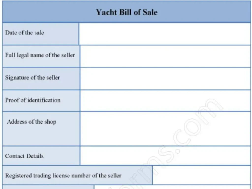 Yacht Bill of Sale Fillable PDF Form