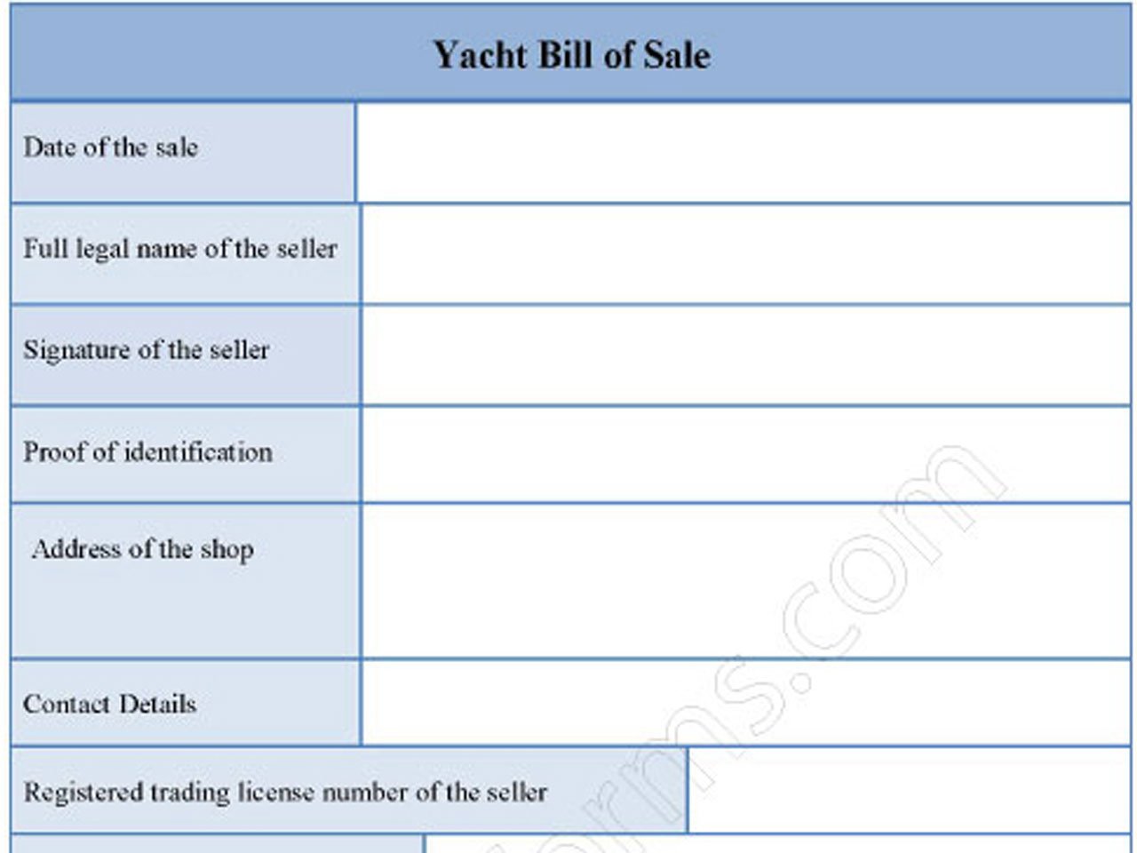 Yacht bill of forms