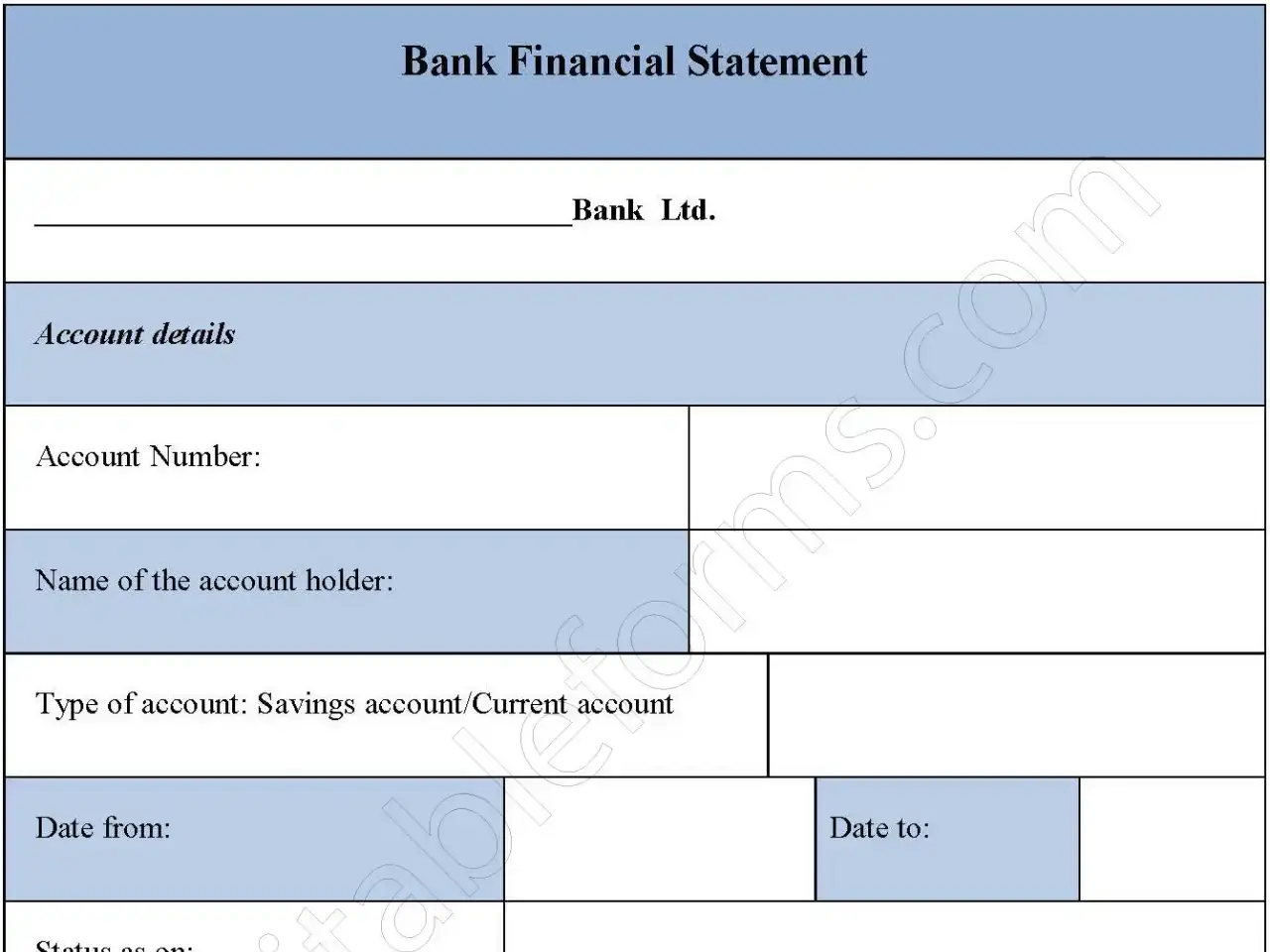 Bank Financial Statement Fillable PDF Form