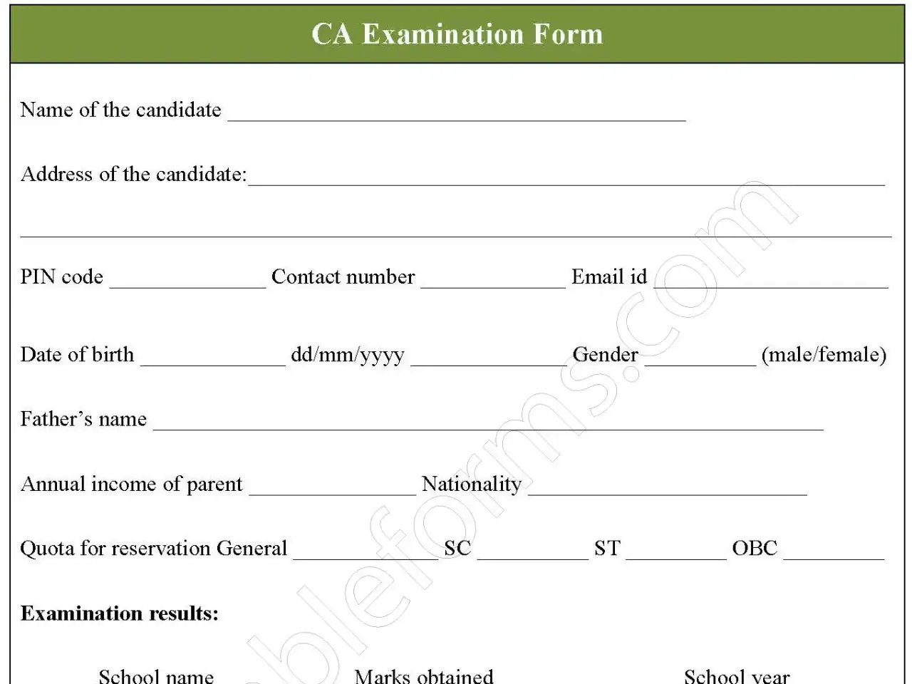 CA Examination Fillable PDF Form