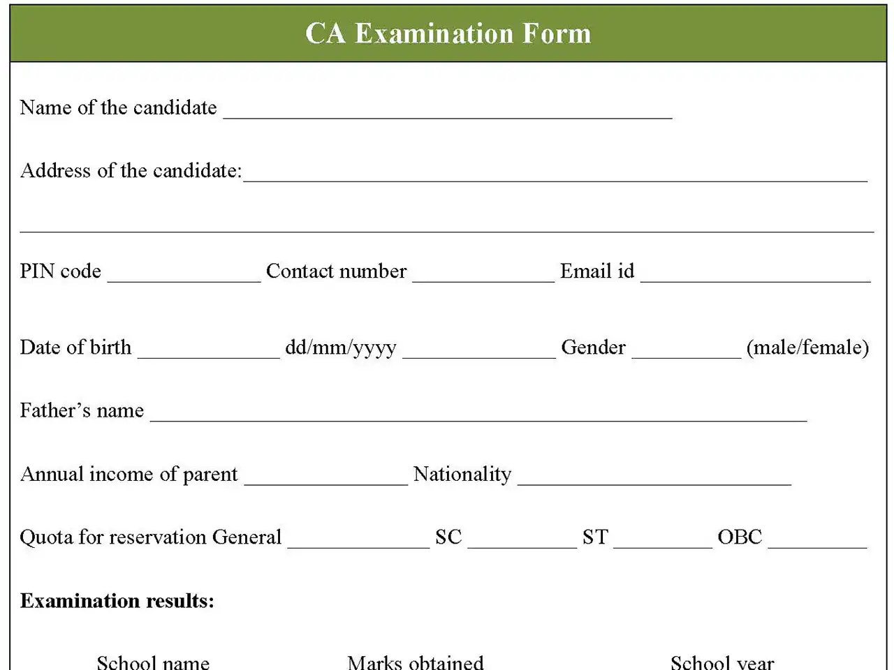 CA Examination Form