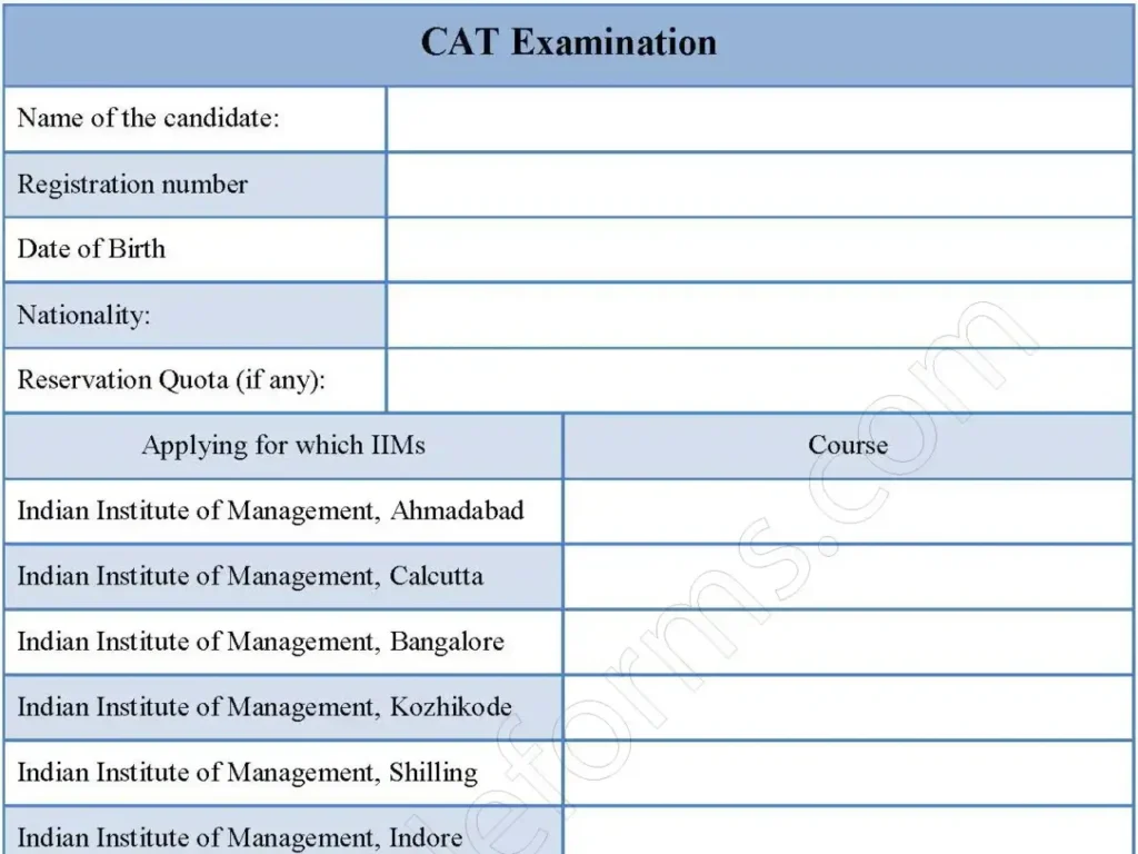 CAT examination Fillable PDF Form