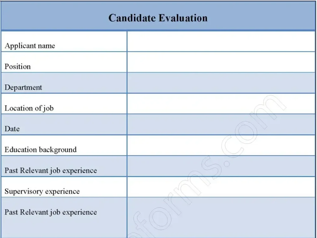 Candidate Evaluation Fillable PDF Form