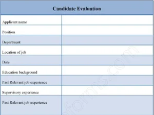 Candidate Evaluation Fillable PDF Form