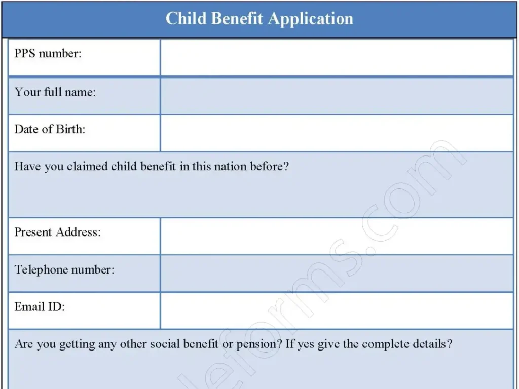 Child Benefit Application Fillable PDF Form