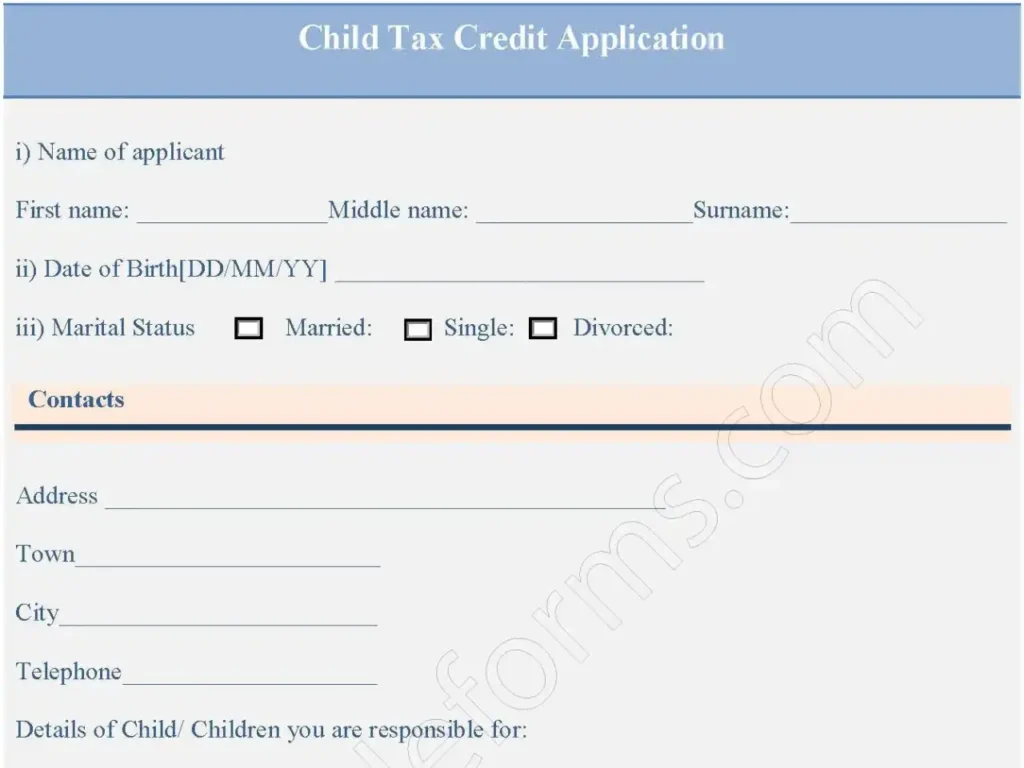 Sample Child Tax Credit Application Fillable PDF Form