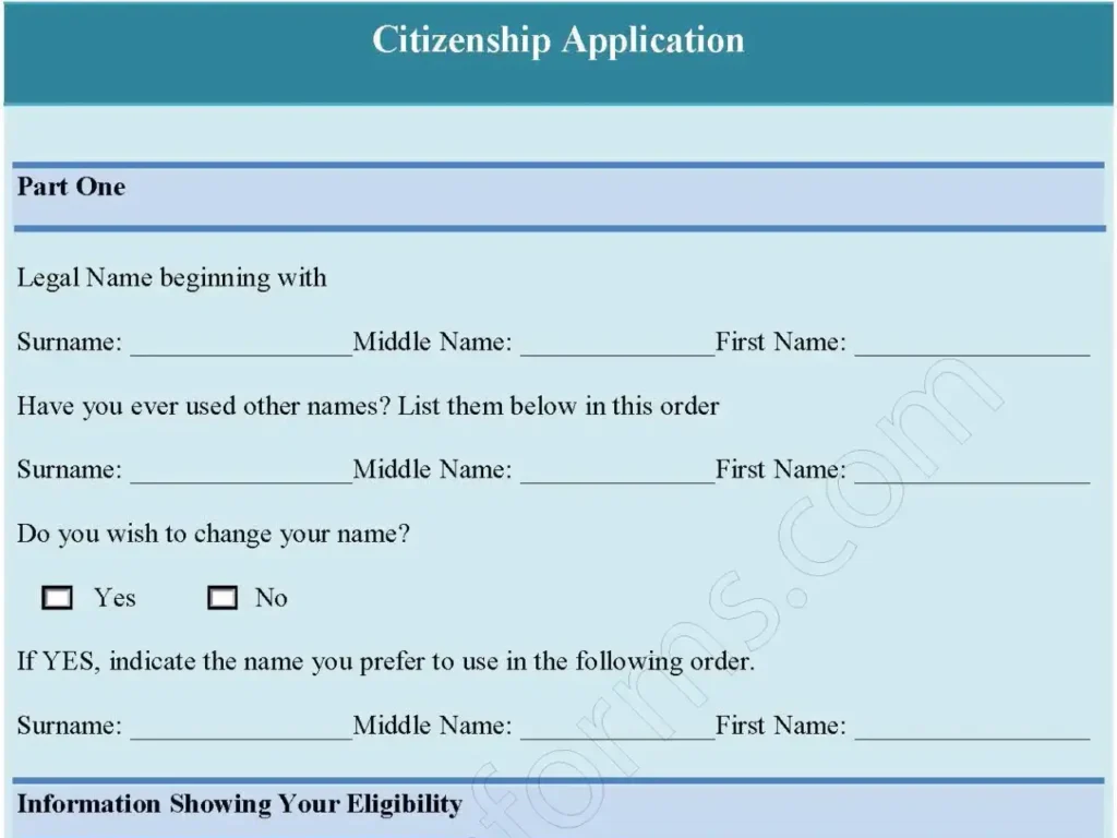 Citizenship Application Fillable PDF Form