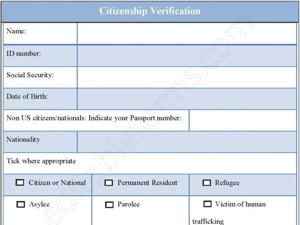 Citizenship Verification Fillable PDF Form Form