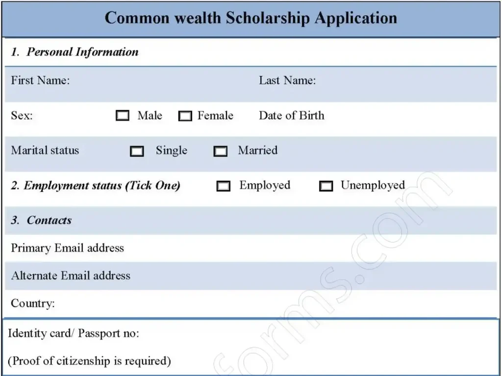 Commonwealth Scholarship Application Fillable PDF Form