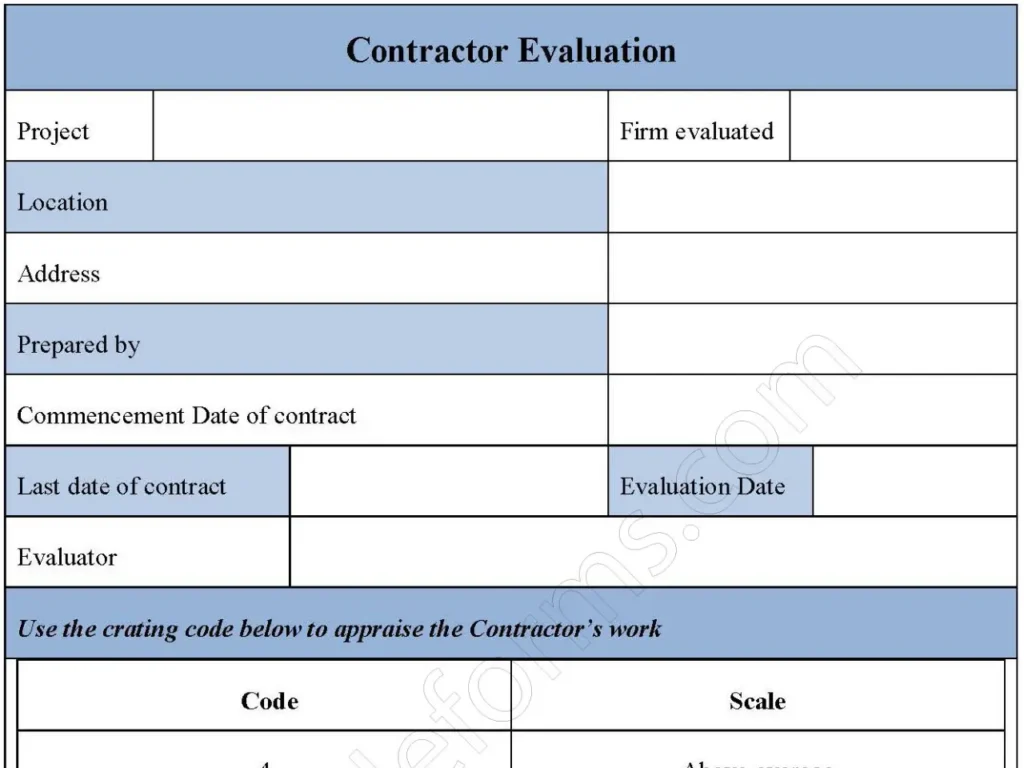 Contractor Evaluation Fillable PDF Form