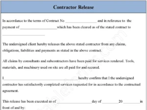 Contractor Release Fillable PDF Form