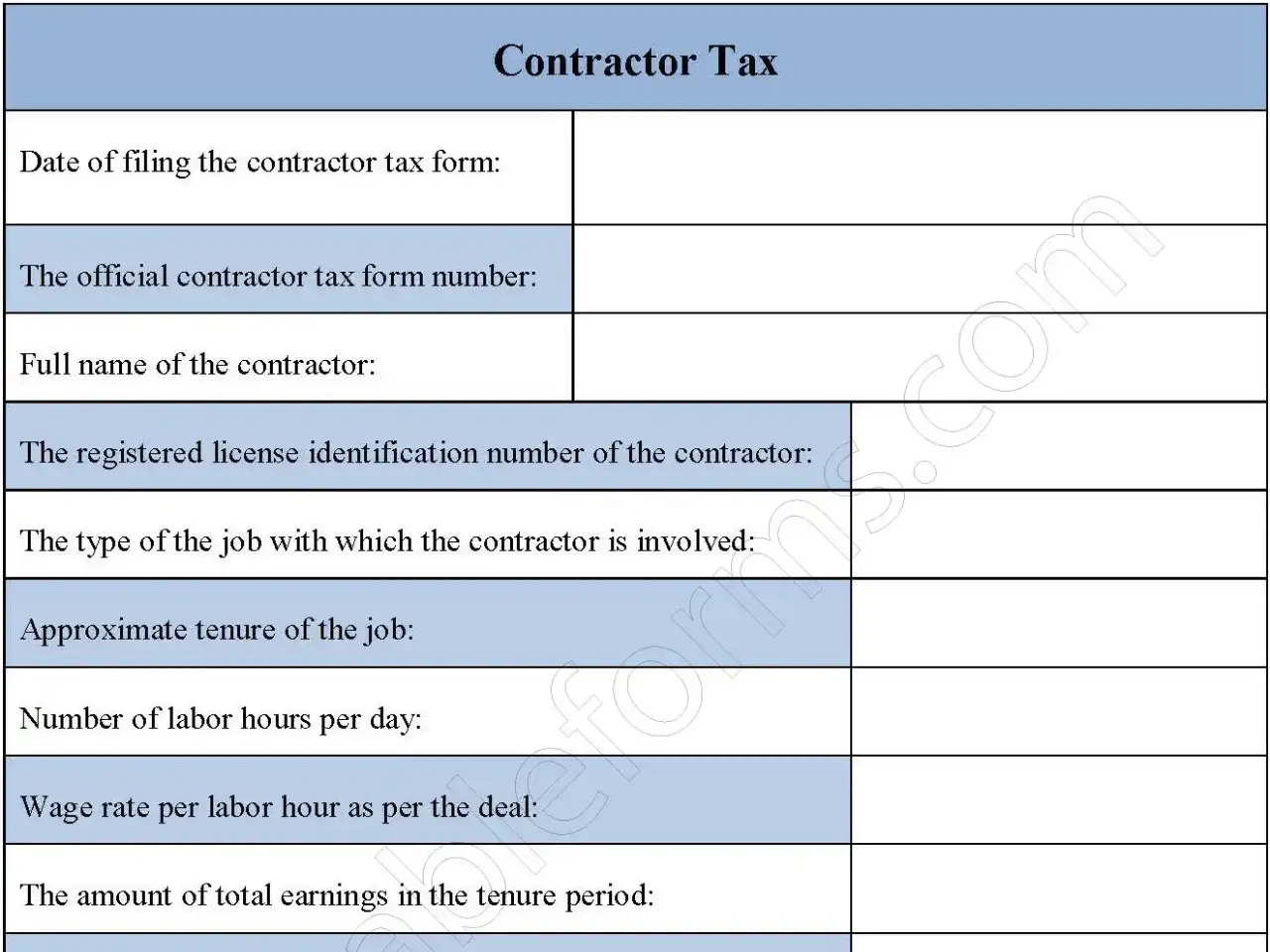 Contractor Tax Fillable PDF Form