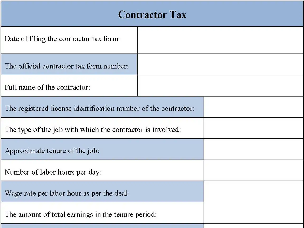 Contractor Tax Form
