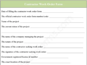 Contractor Work Order Fillable PDF Form