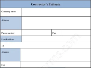 Contractor’s Estimate Fillable PDF Form