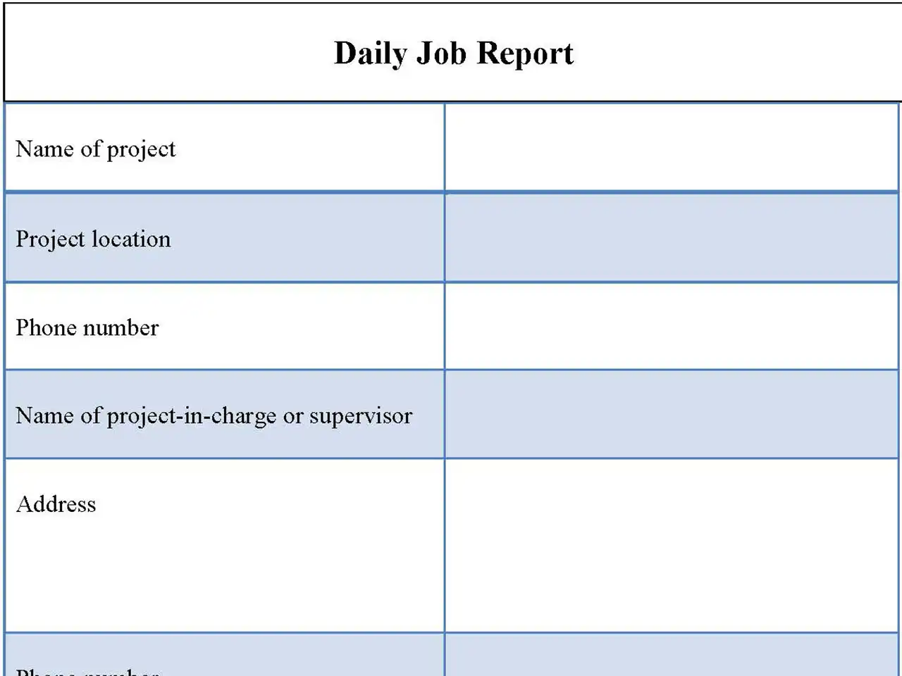 Daily Job Report Form
