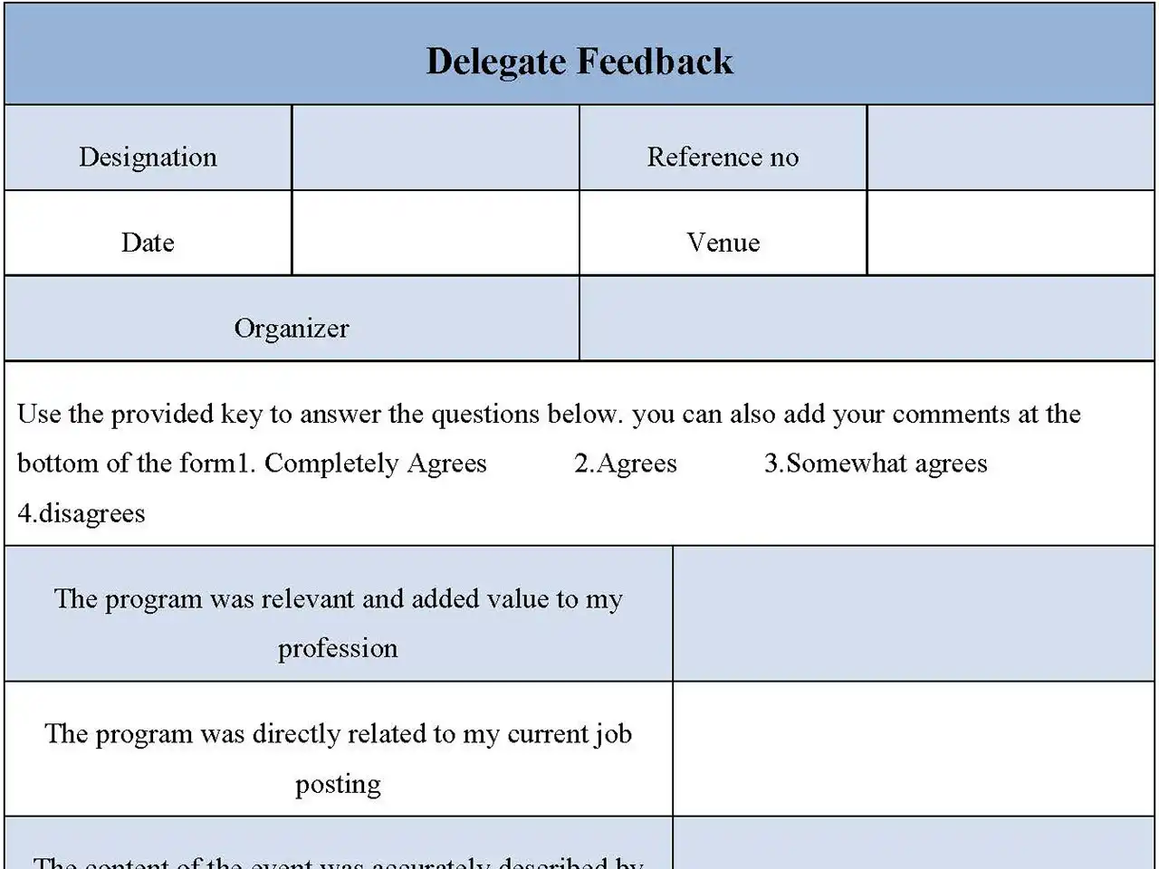 Delegate Feedback Form
