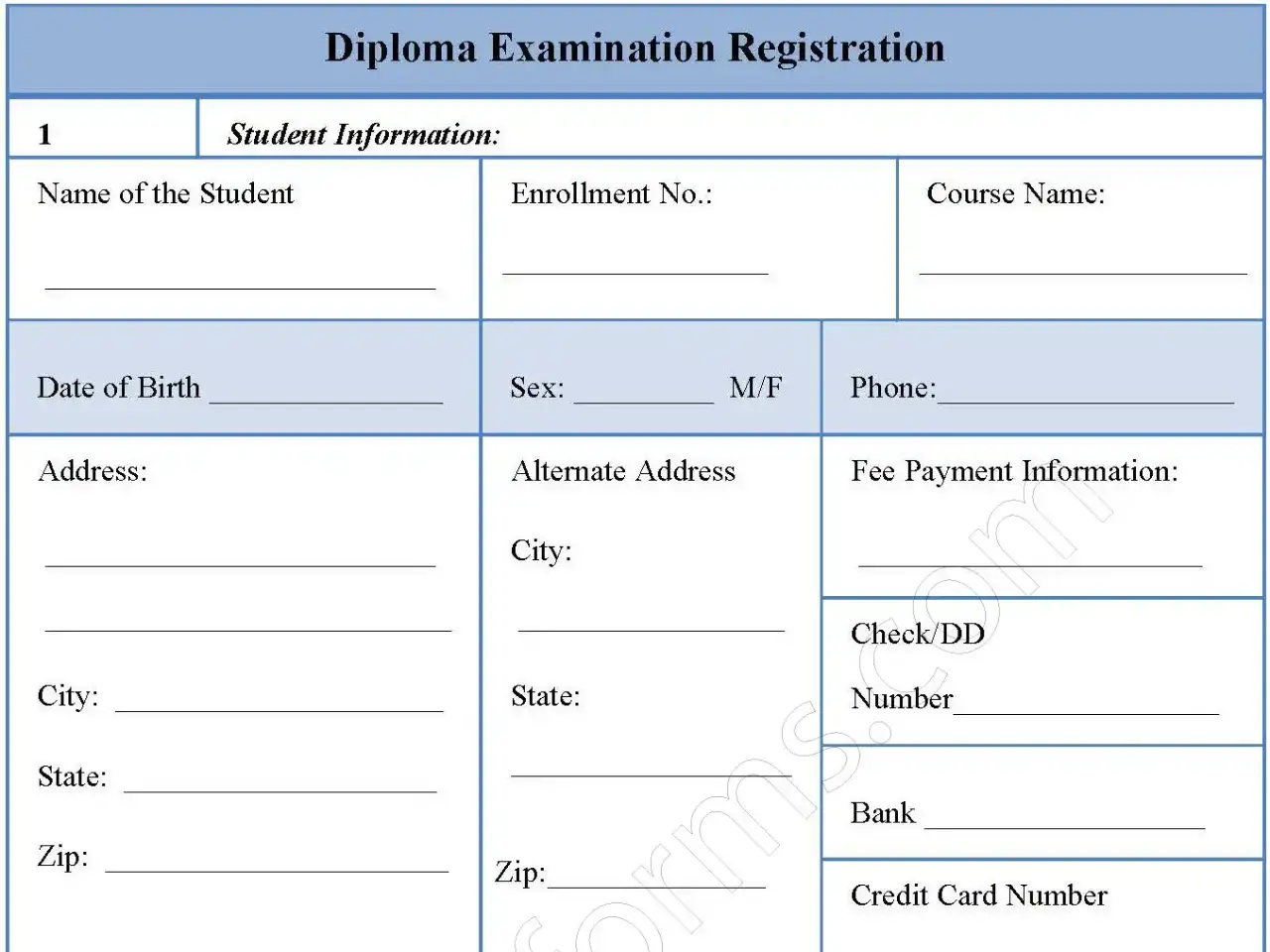 Diploma Examination Registration Fillable PDF Form