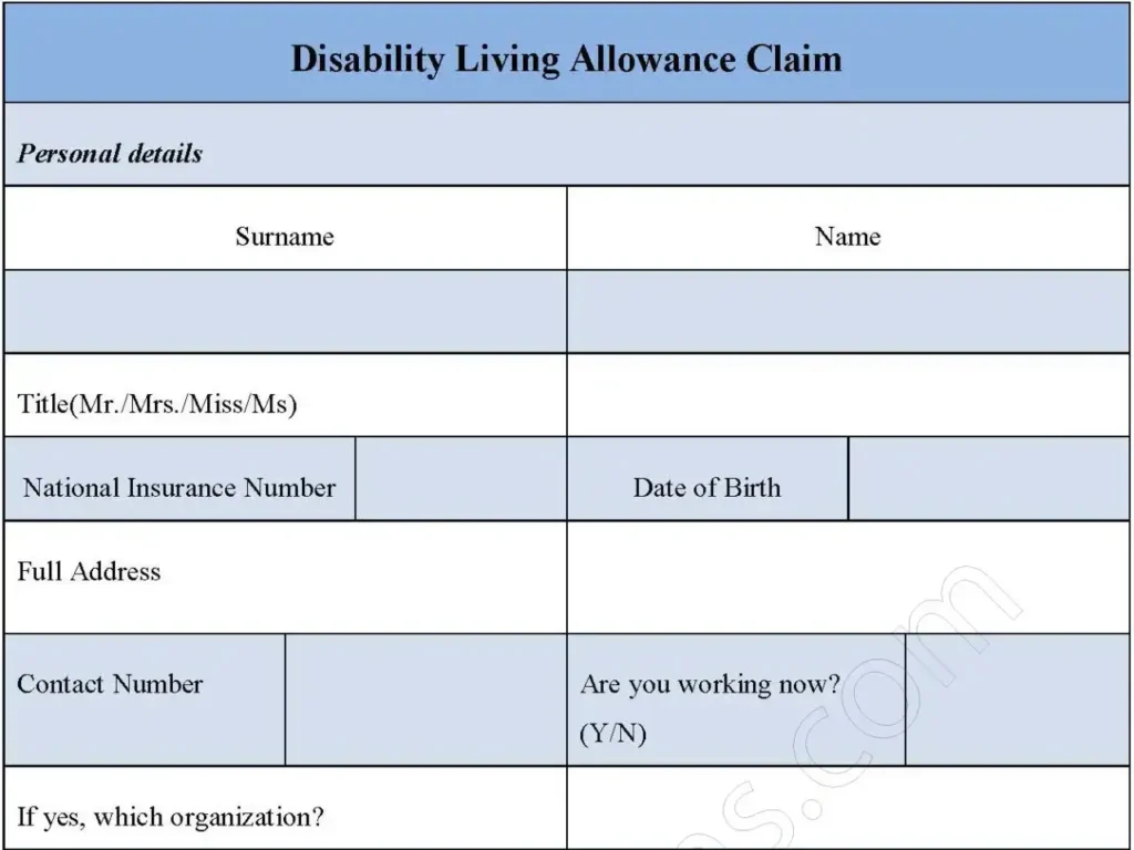 Disability Living Allowance Claim Fillable PDF Form