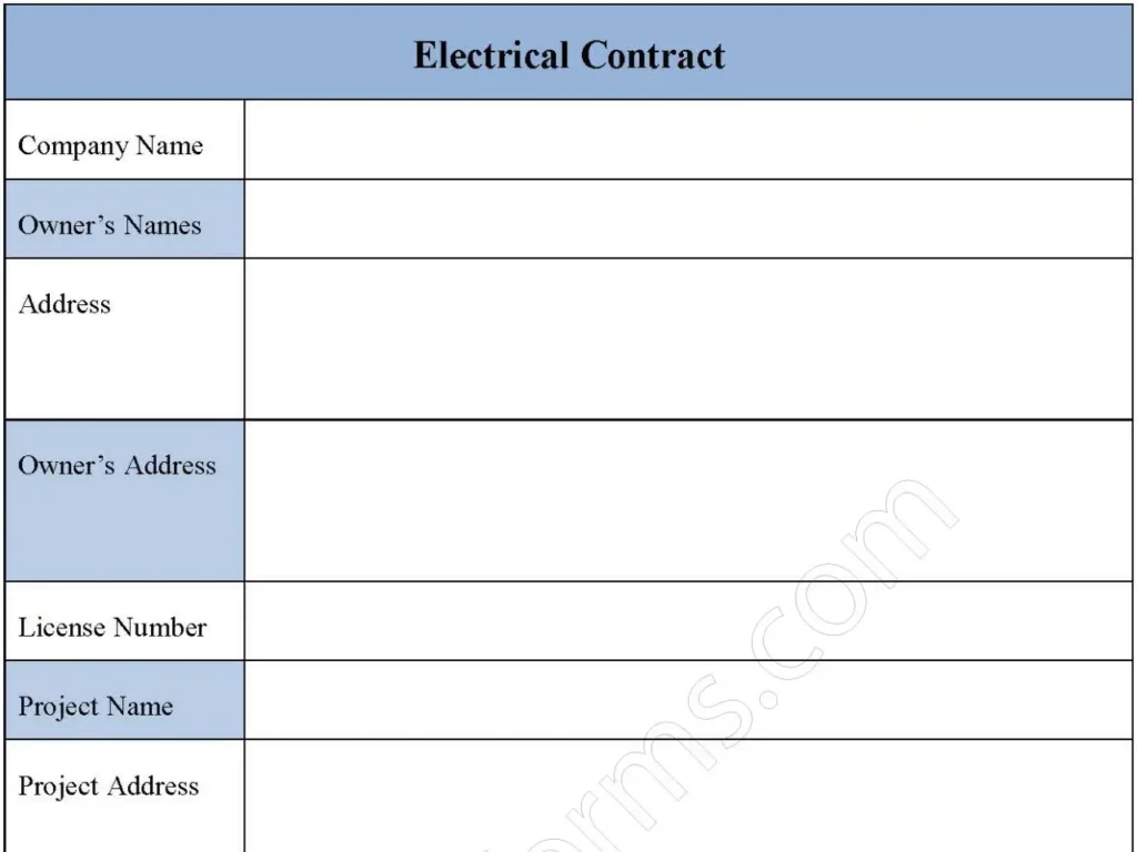 Electrical Contract Fillable PDF Form