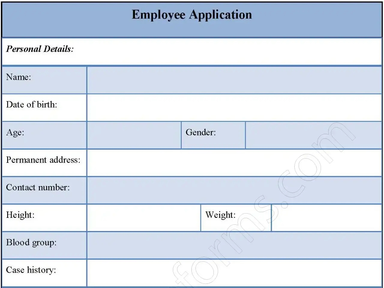 Employee Application Fillable PDF Form