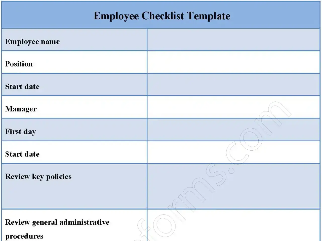 Employee checklist Fillable PDF Form Template