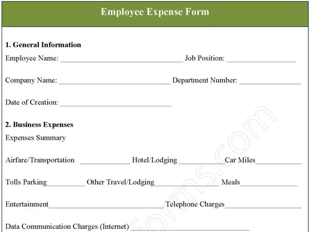 Employee Expense Fillable PDF Form