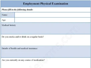 Employment Physical Examination Fillable PDF Form