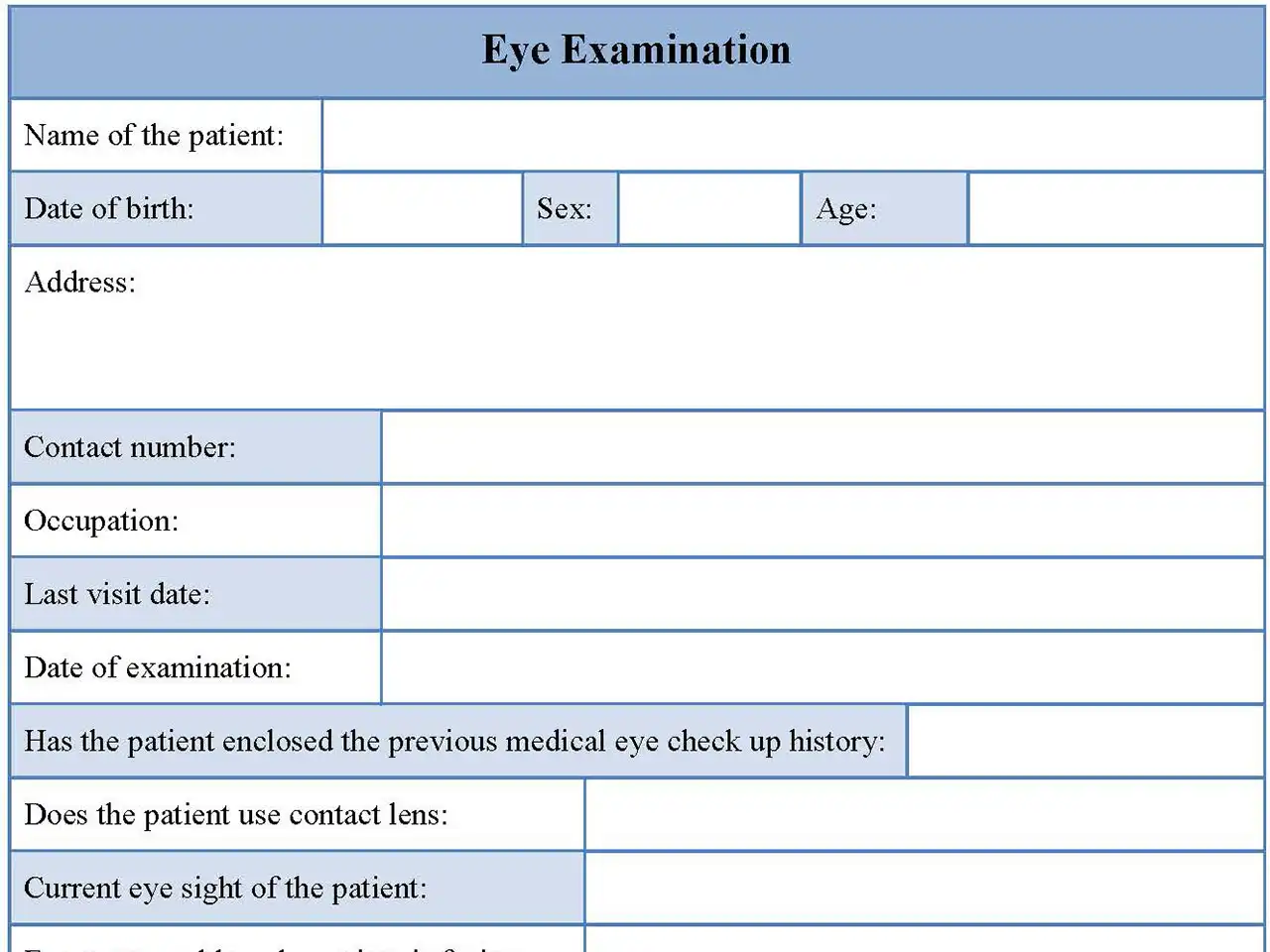 Eye Examination Form