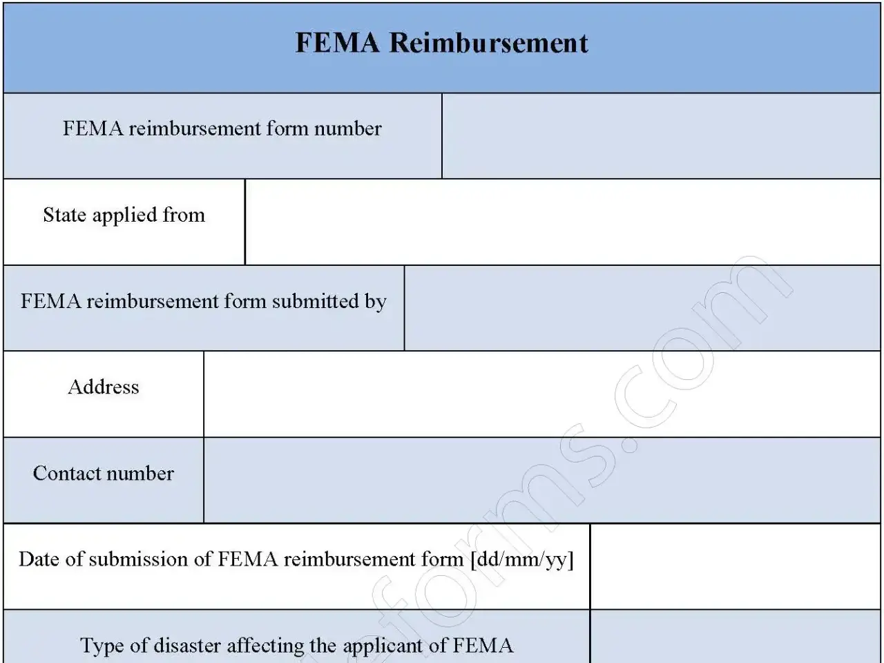 FEMA Reimbursement Fillable PDF Form