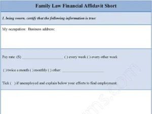 Family Law Financial Affidavit Short Fillable PDF Form