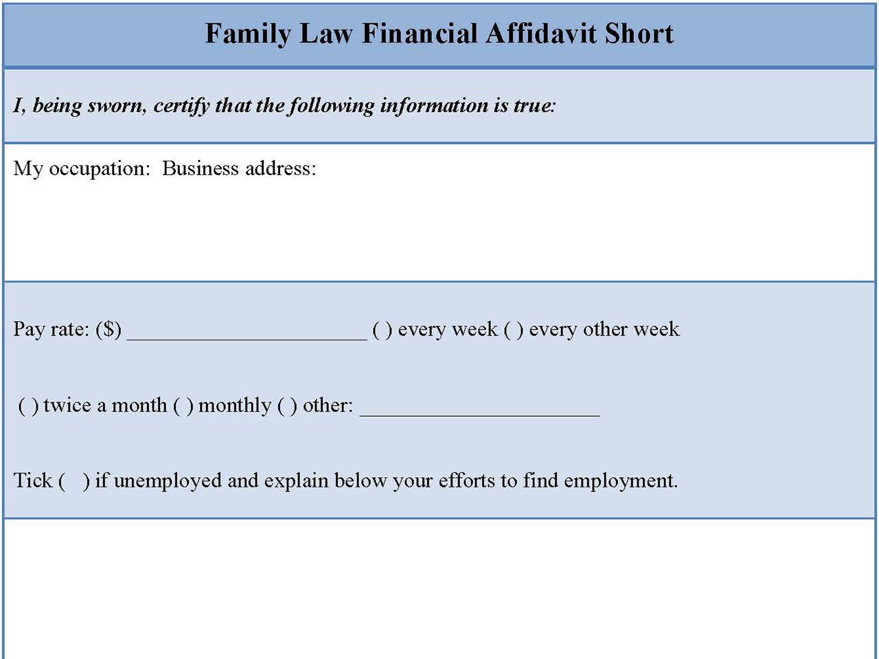 Family Law Financial Affidavit Short Form