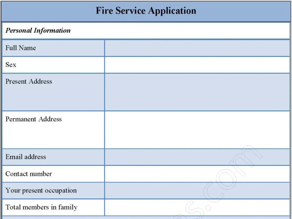 Fire Service application fillable PDF Form