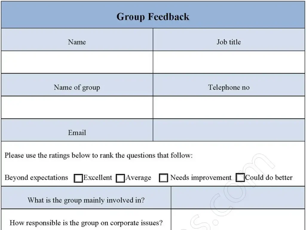 Group Feedback Fillable PDF Form