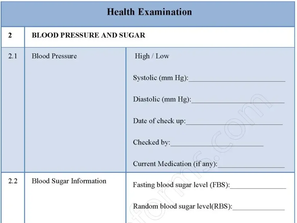 Health Examination Fillable PDF Form