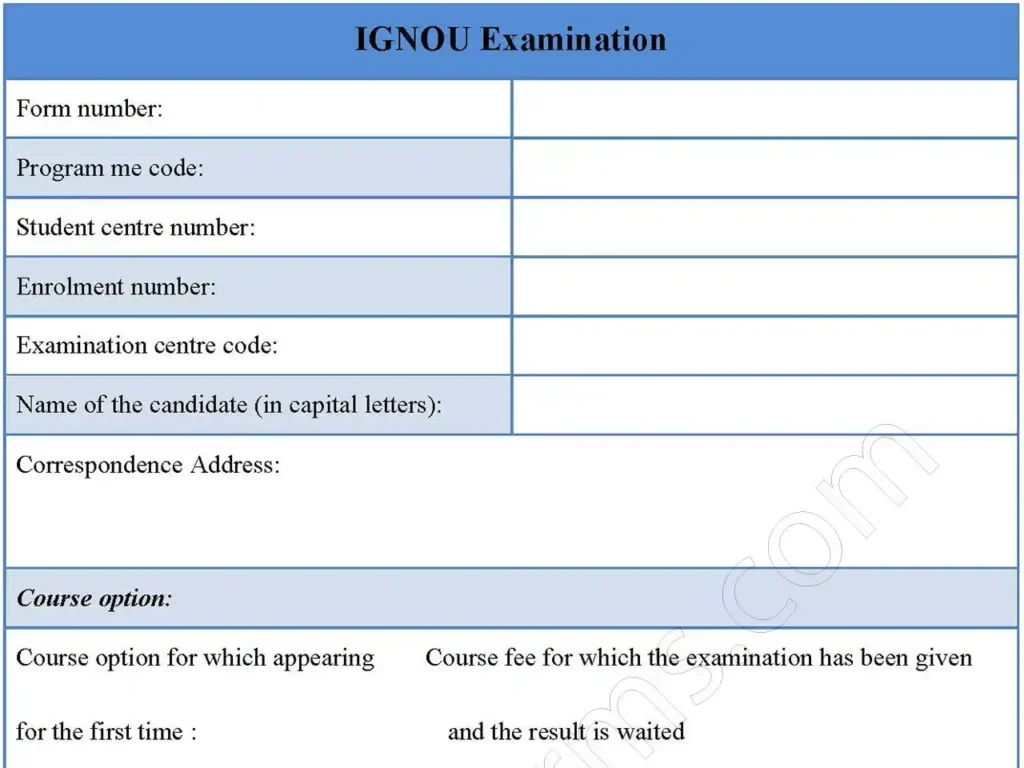 IGNOU Examination Fillable PDF Form