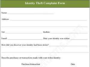 Identity Theft Complaint Fillable PDF Form